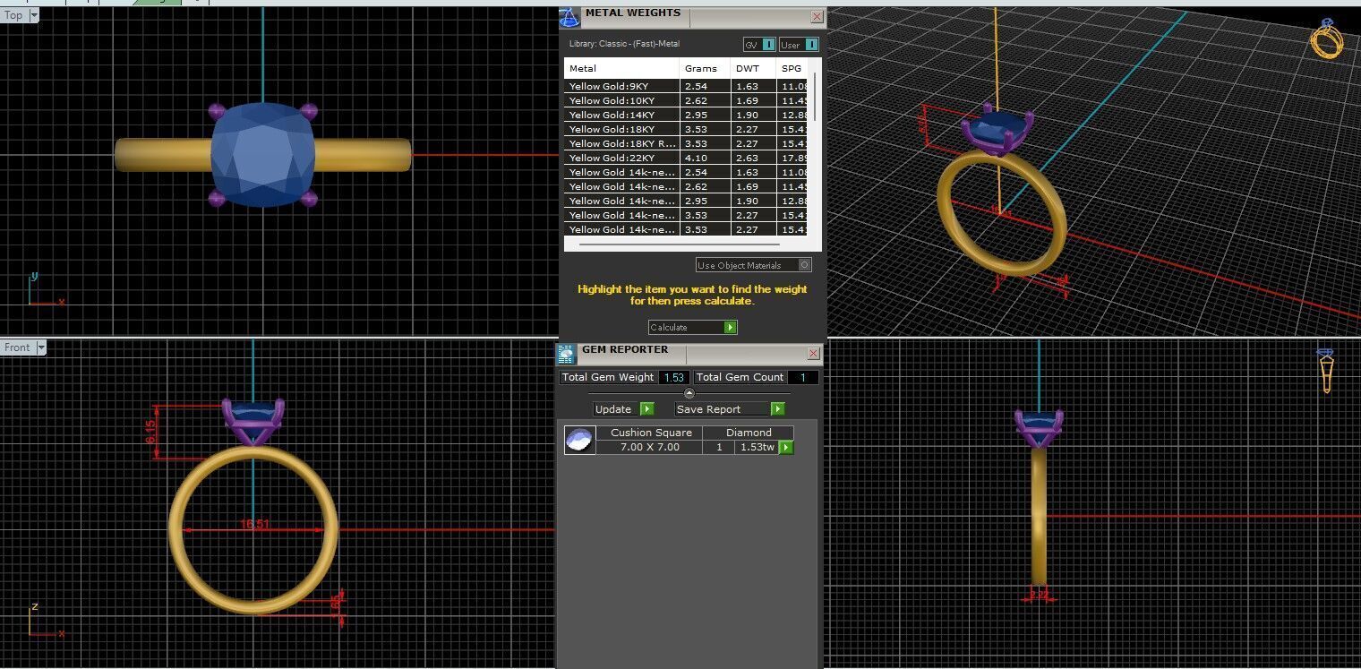 Cushion Diamond Solitaire Ring 3D print model 3D print model_1