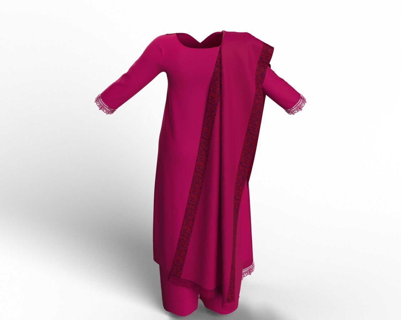 Salwar Kameez Model Indian Pakistani Traditional Dress 3D model_7