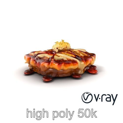 Savory Okonomiyaki Japanese Pancake model pack Low-poly 3D model 2