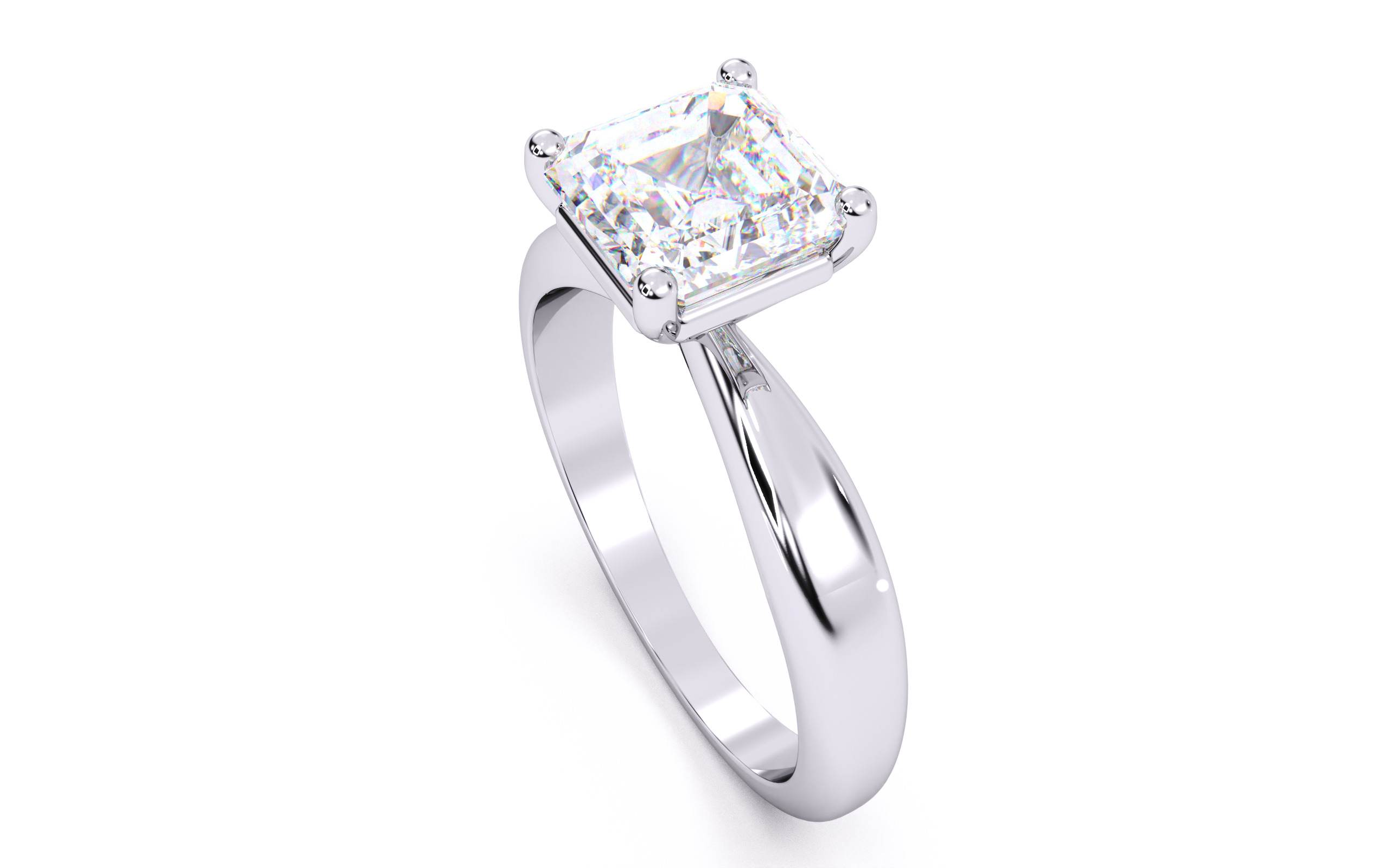 Asscher Diamond Solitaire Ring 3D print model 3D print model_8