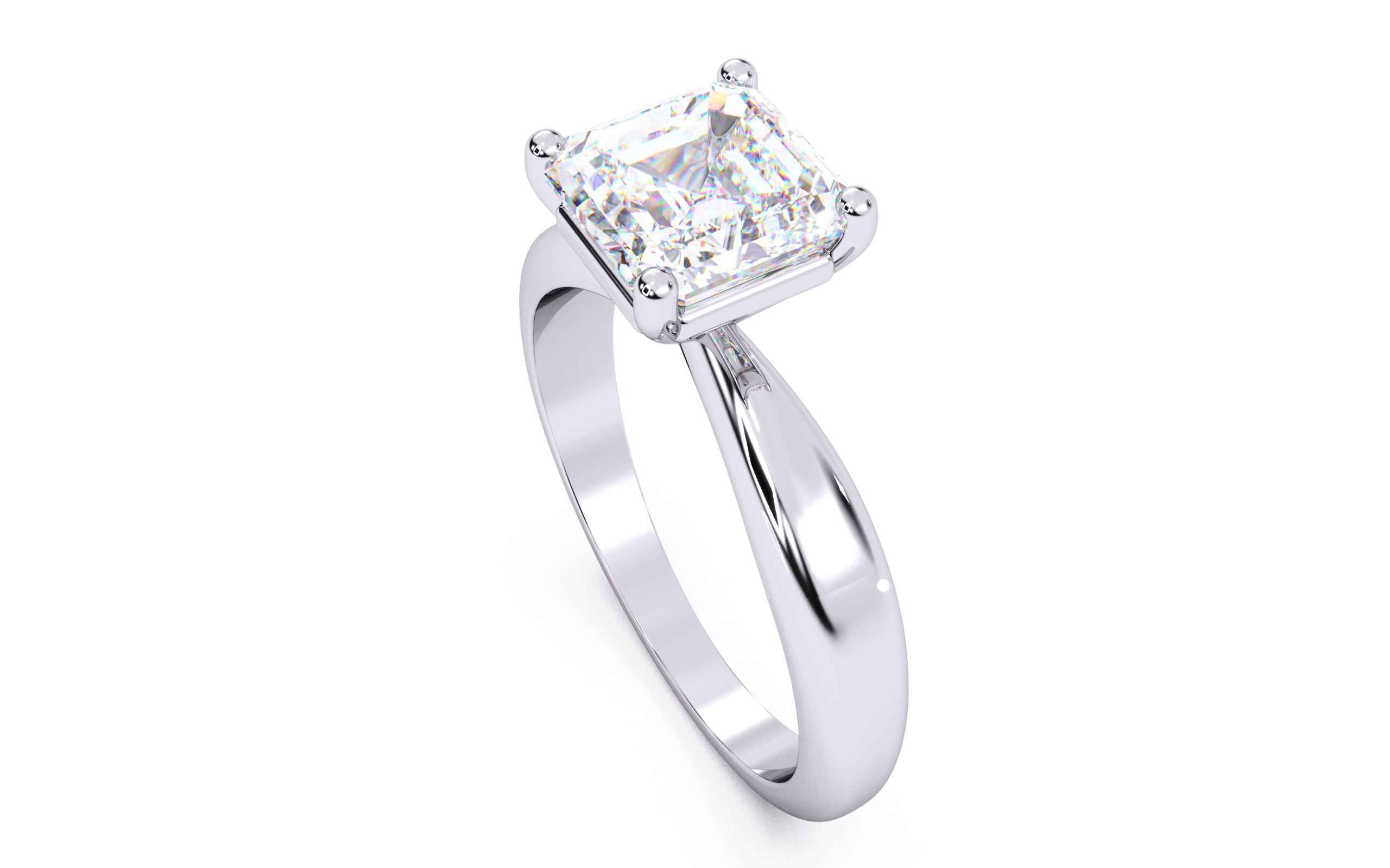 Asscher Diamond Solitaire Ring 3D print model 3D print model_9
