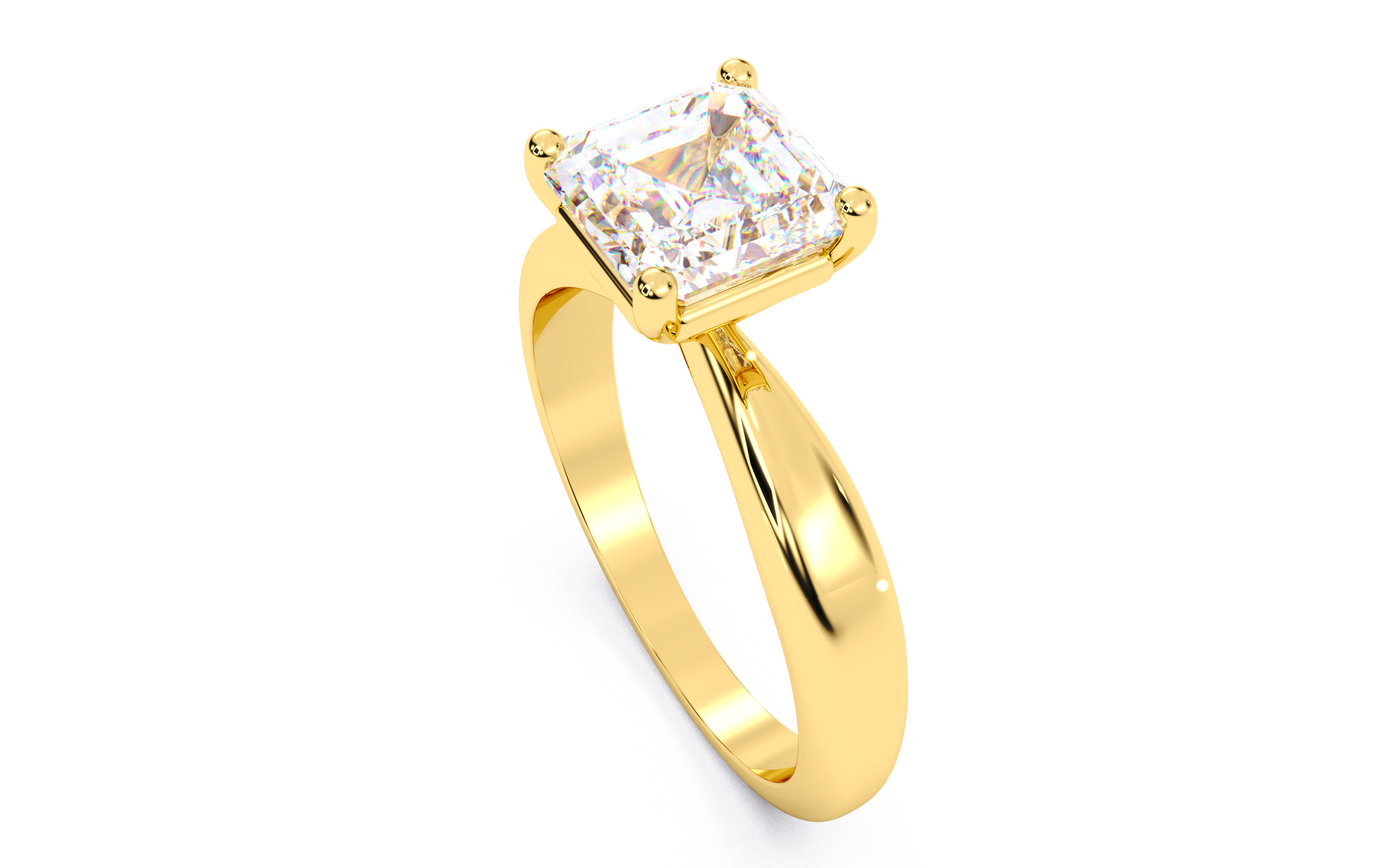 Asscher Diamond Solitaire Ring 3D print model 3D print model_7