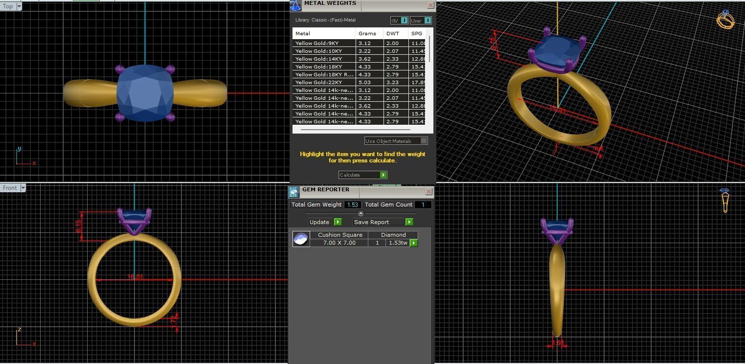 Cushion Diamond Solitaire Ring 3D print model 3D print model_1