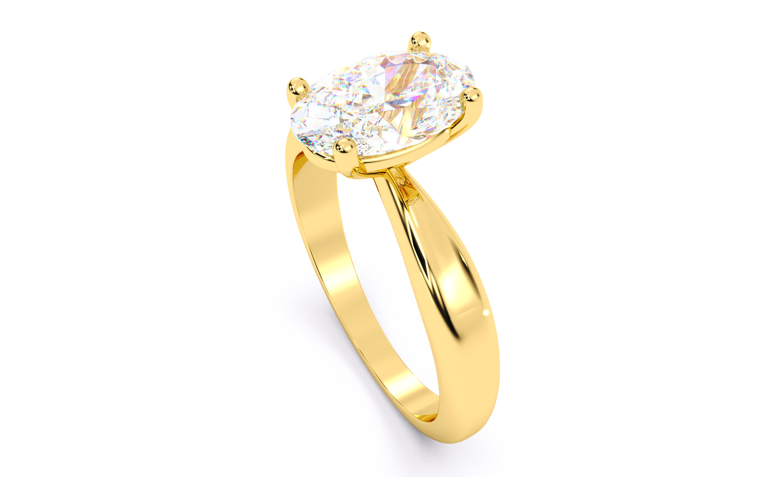 Oval Diamond Solitaire Ring 3D print model 3D print model_6