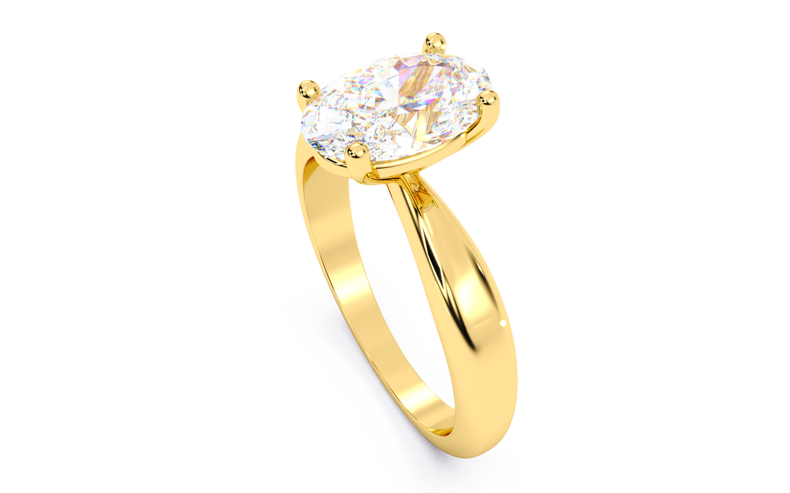 Oval Diamond Solitaire Ring 3D print model 3D print model_7