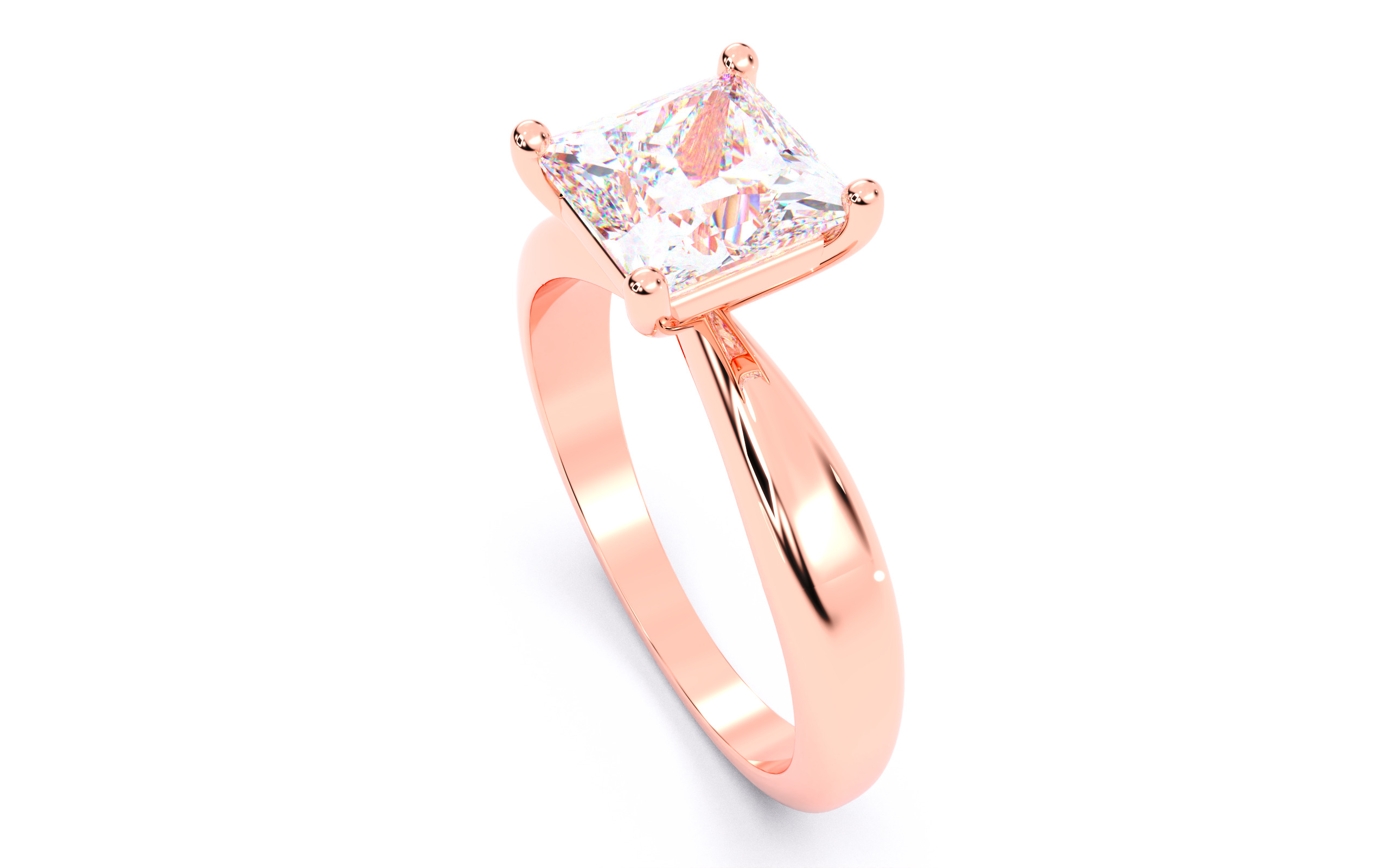 Princess Diamond Solitaire Ring 3D print model 3D print model_10