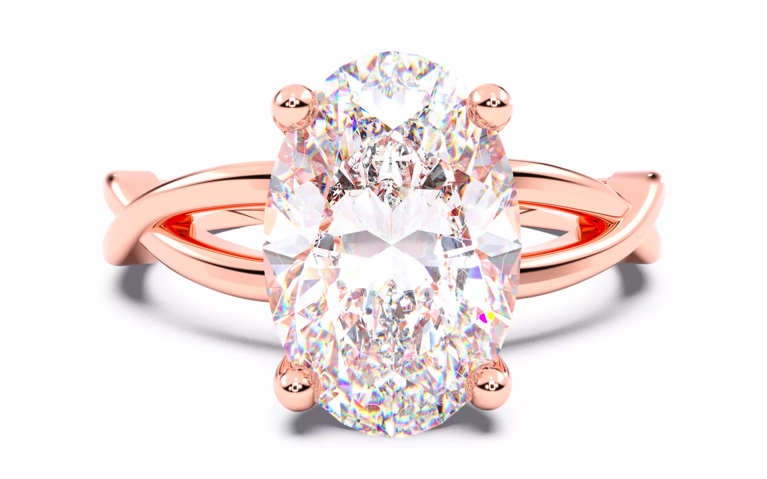 Oval Diamond Solitaire Ring 3D print model 3D print model_0