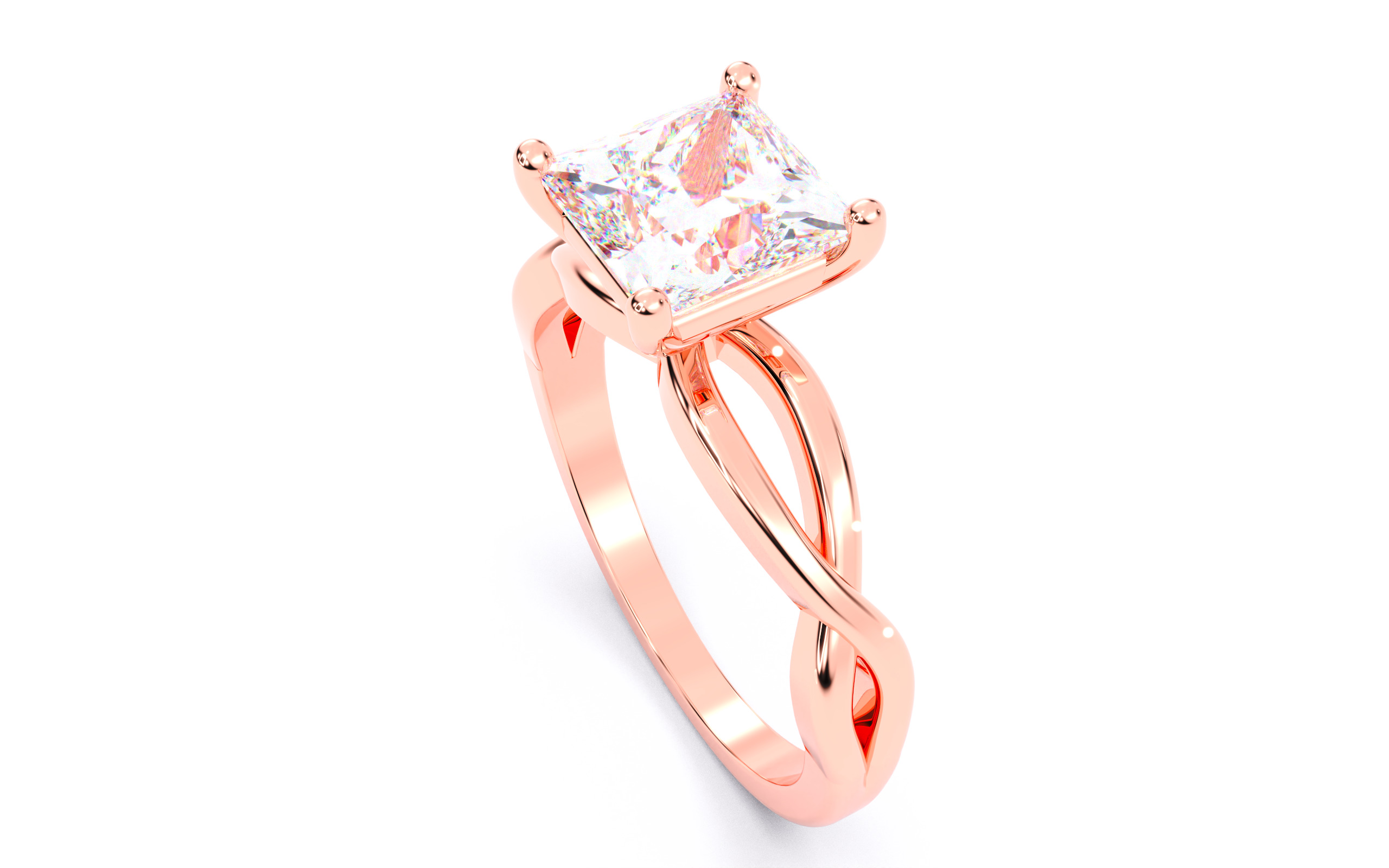 Princess Diamond Solitaire Ring 3D print model 3D print model_10