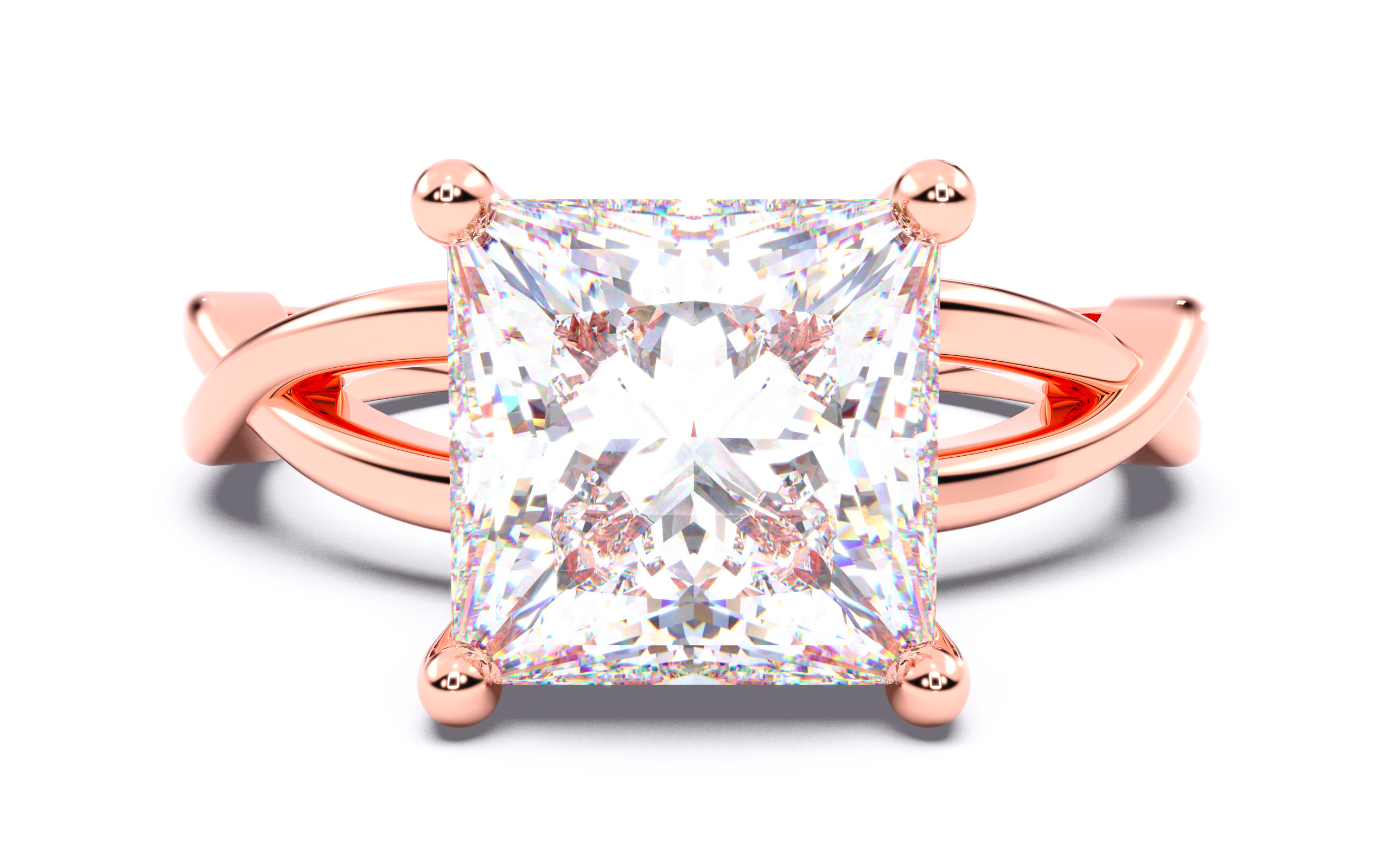 Princess Diamond Solitaire Ring 3D print model 3D print model_21