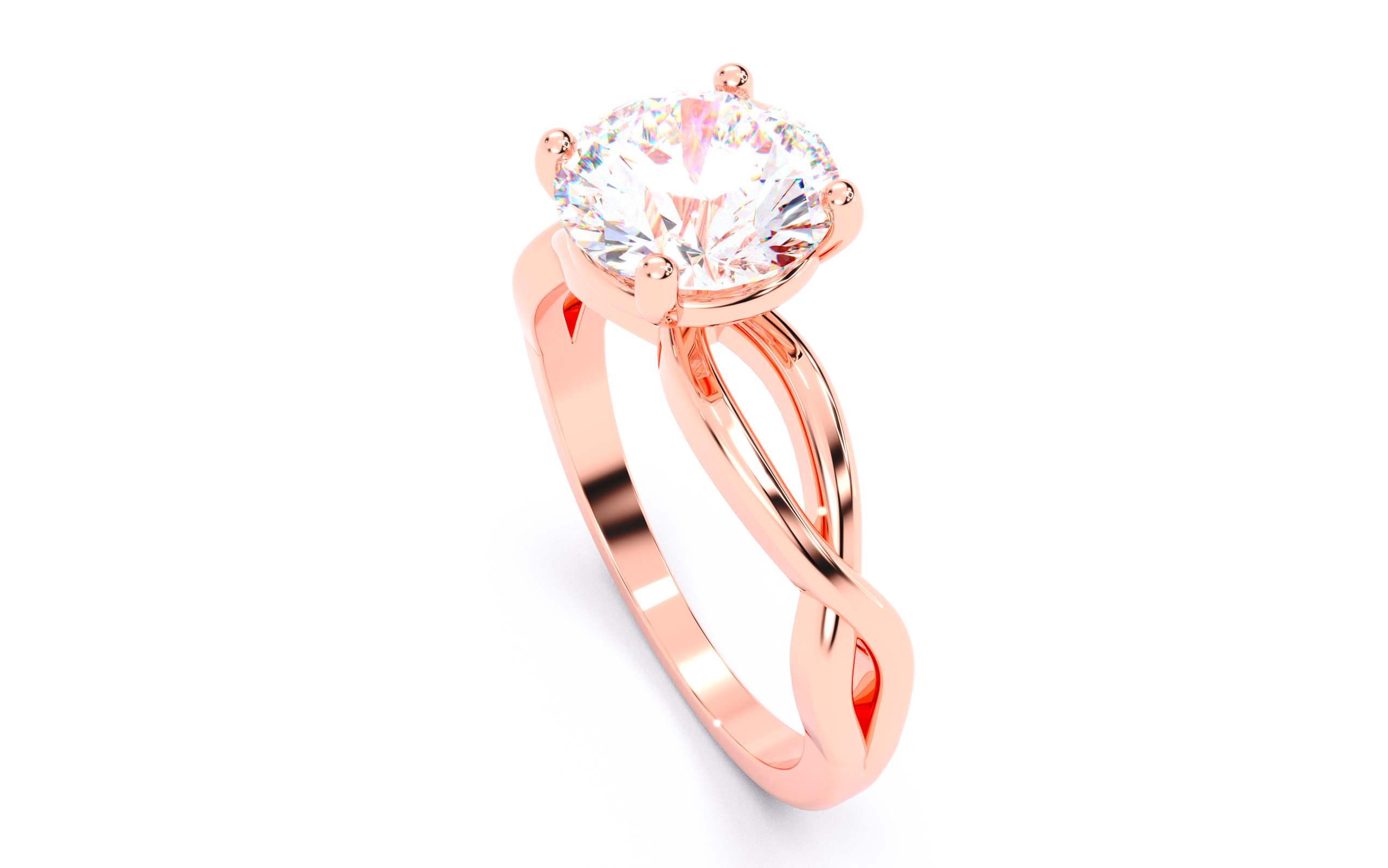 Round Diamond Solitaire Ring 3D print model 3D print model_10