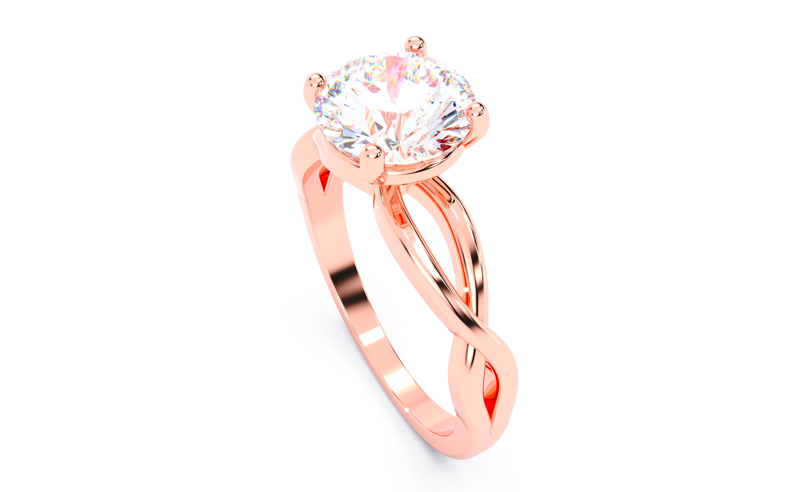 Round Diamond Solitaire Ring 3D print model 3D print model_11
