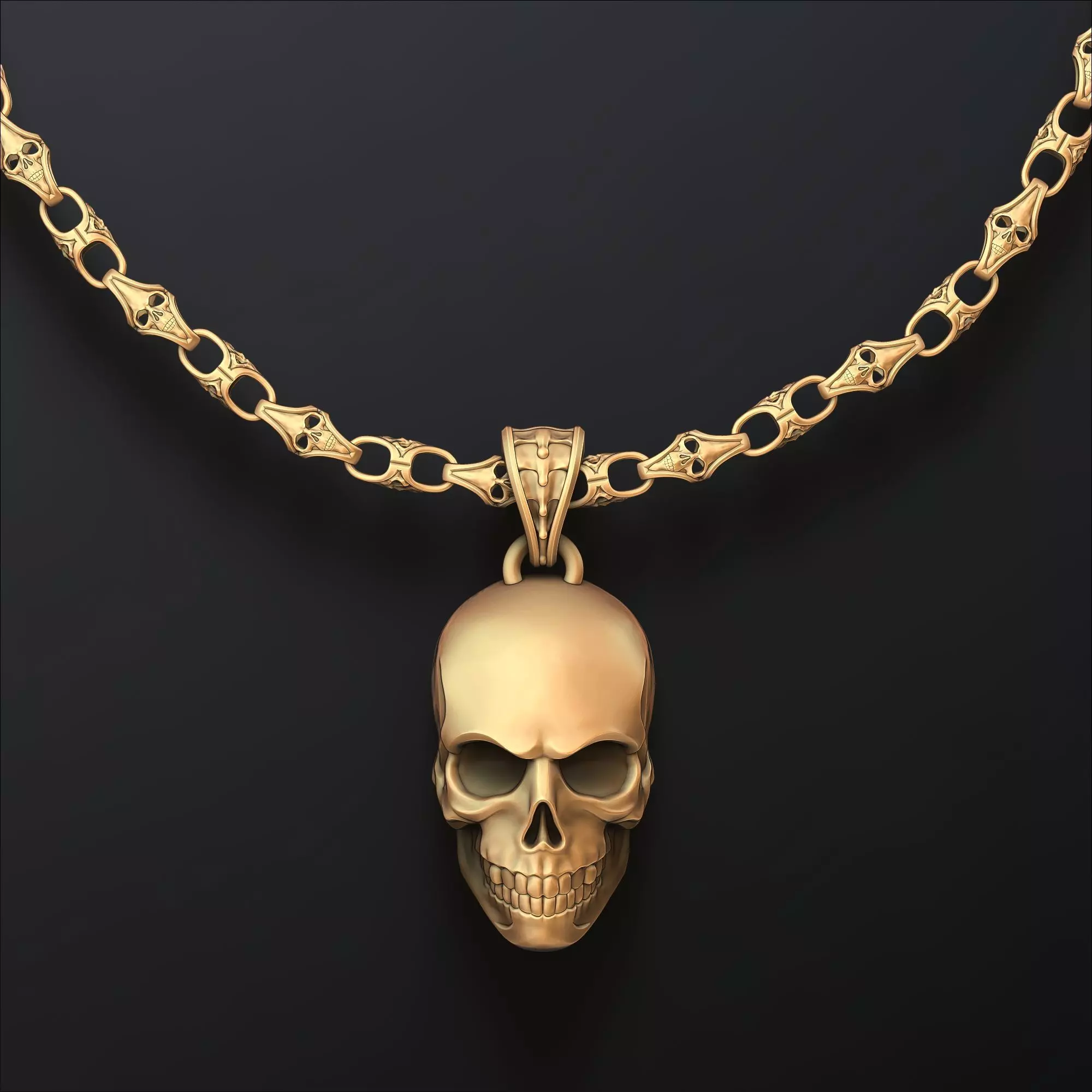 Skull Chain Pendant v2 Set 3D print model_0