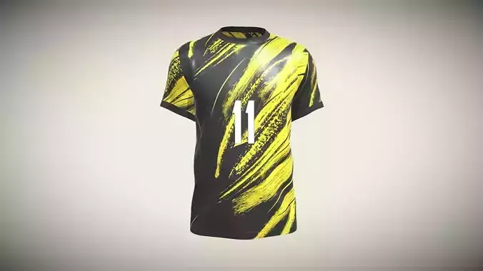 Soccer Golden Yellow With Black Jersey Player-11 In Low Poly