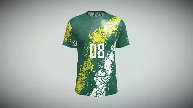 Soccer Green And White Jersey-08 In Low Poly