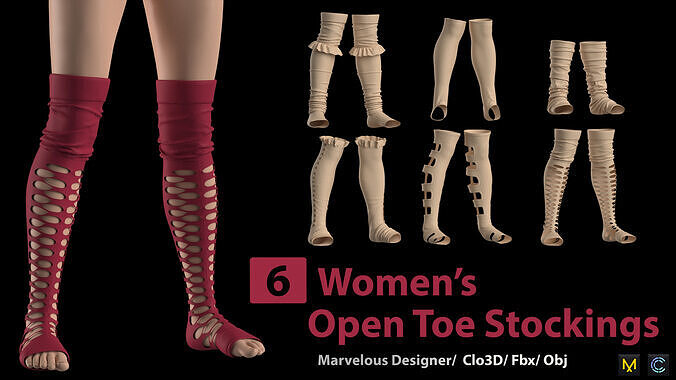 6 Womens Open Toe Stockings  3D model
