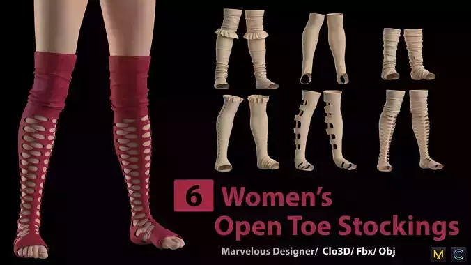 6 Womens Open Toe Stockings 