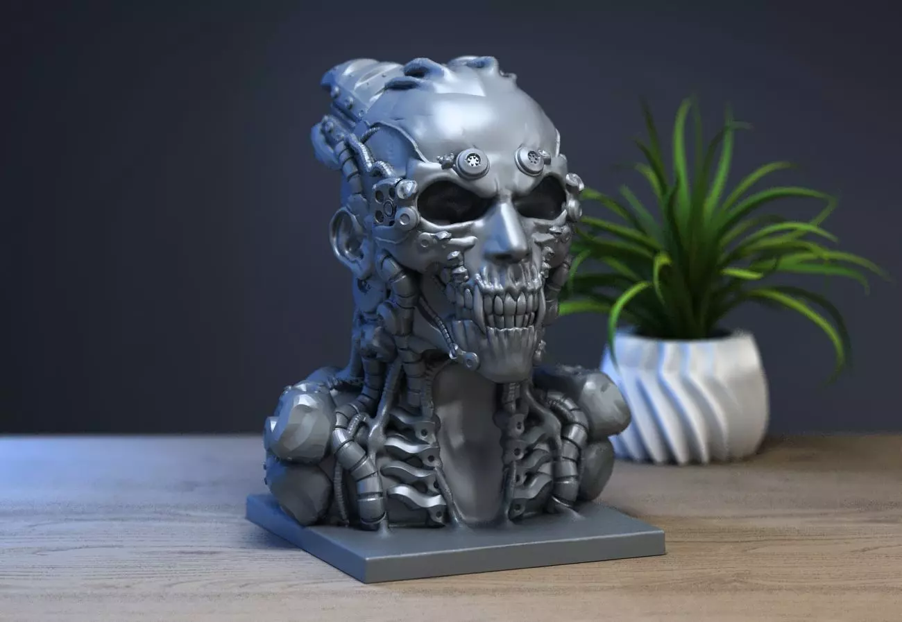 Robot Skull human bust Cyborg robot human 3D print model_0