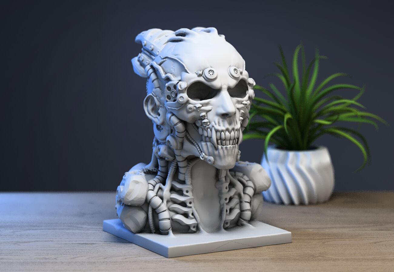 Robot Skull human bust Cyborg robot human 3D print model_1