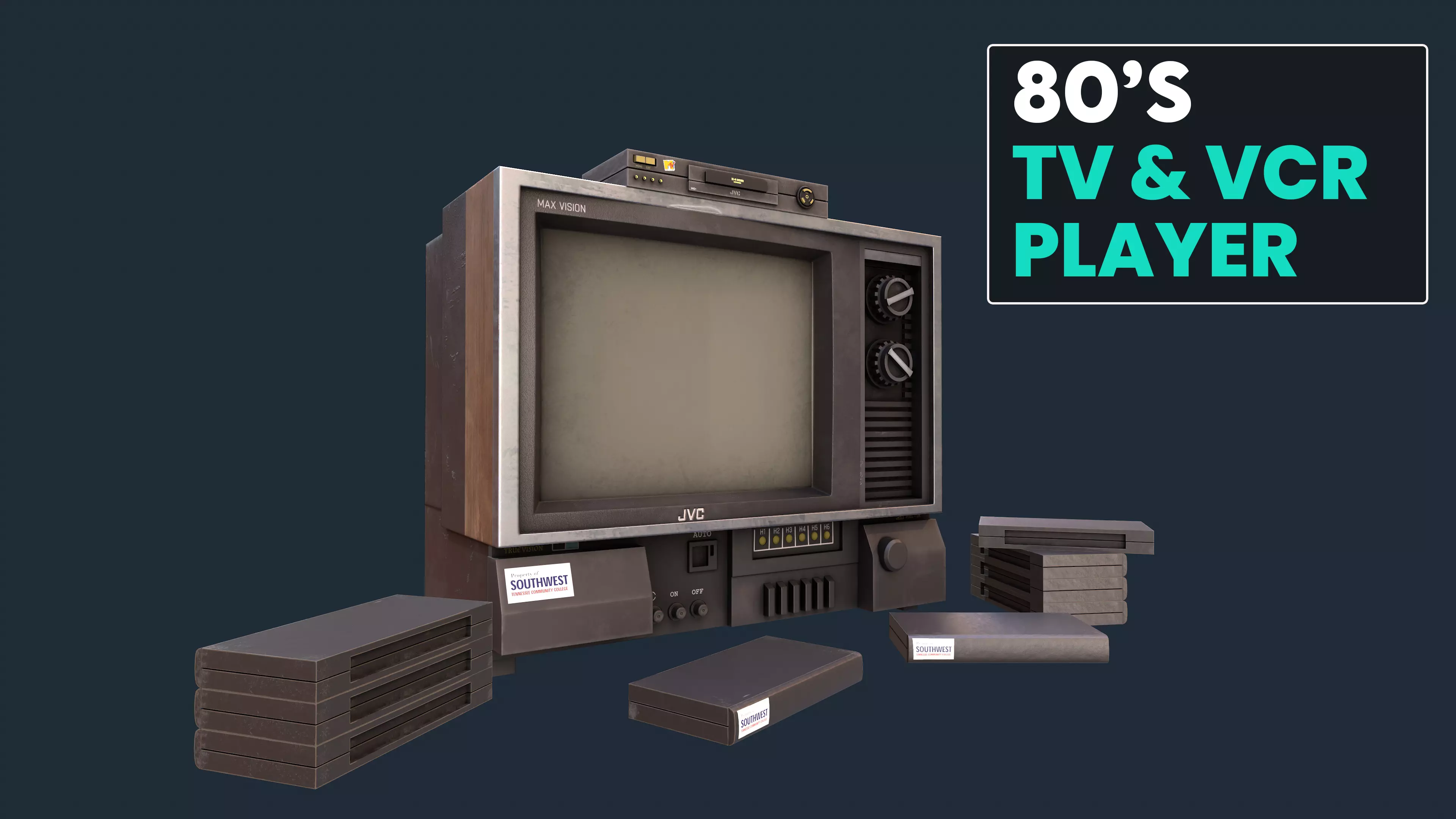 1980s TV and VCR Player Low-poly 3D model