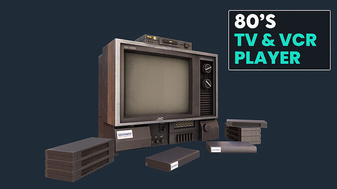 1980s TV and VCR Player Low-poly 3D model