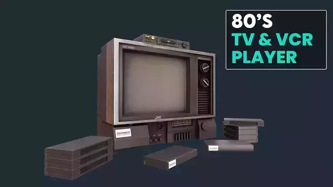 1980s TV and VCR Player Low-poly 3D model