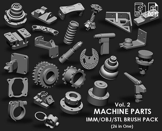 Machine Parts IMM OBJ STL Brush Pack 26 in One vol 2 3D model