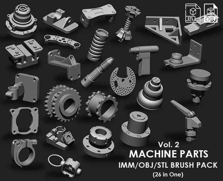 Machine Parts IMM OBJ STL Brush Pack 26 in One vol 2 3D model