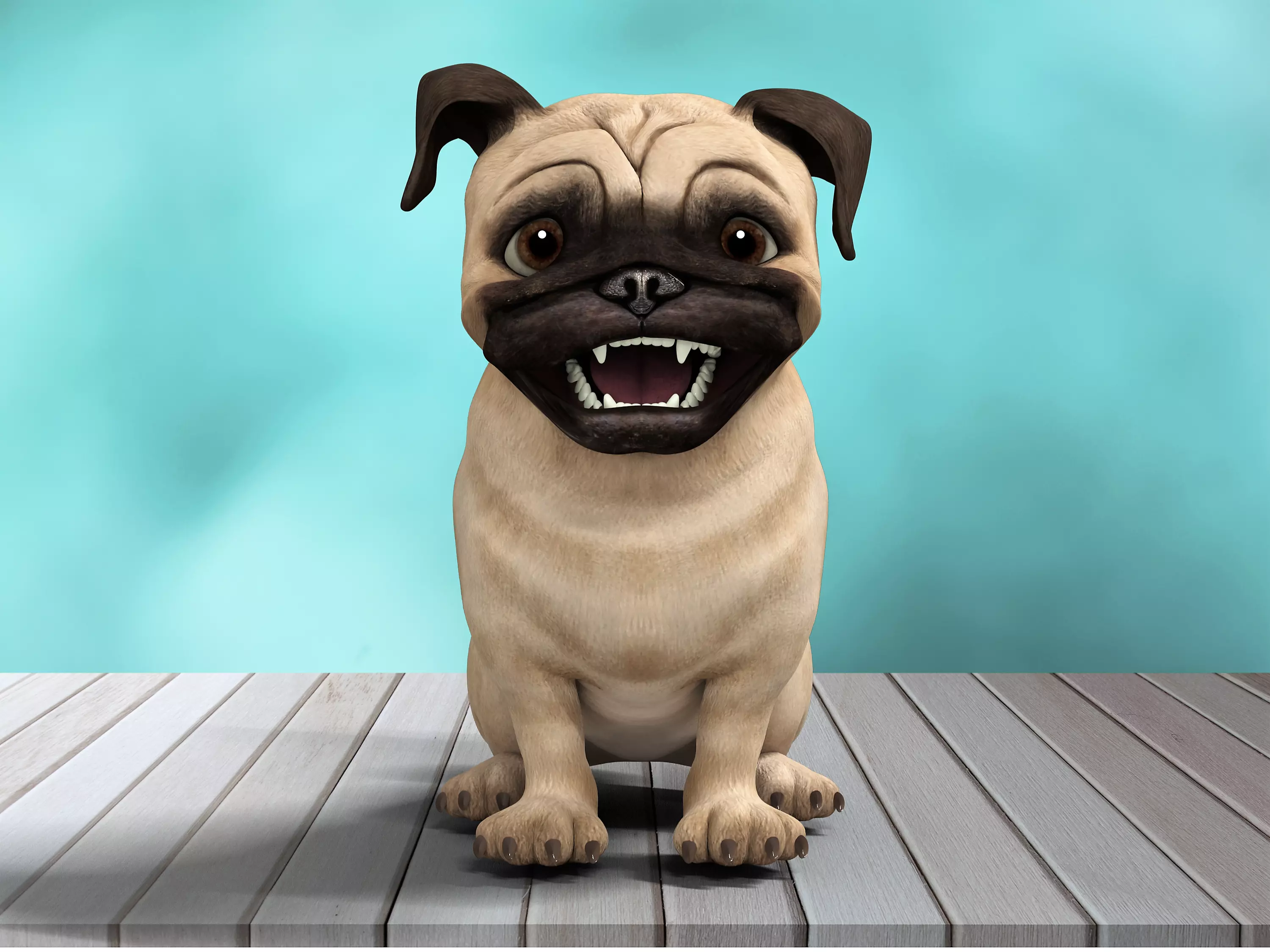 Pug Dog Toon Rigged Low-poly 3D model_0