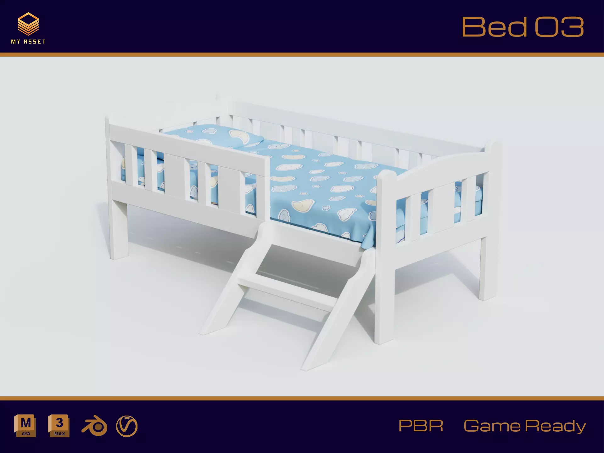 Bed 03 Low-poly 3D model_0