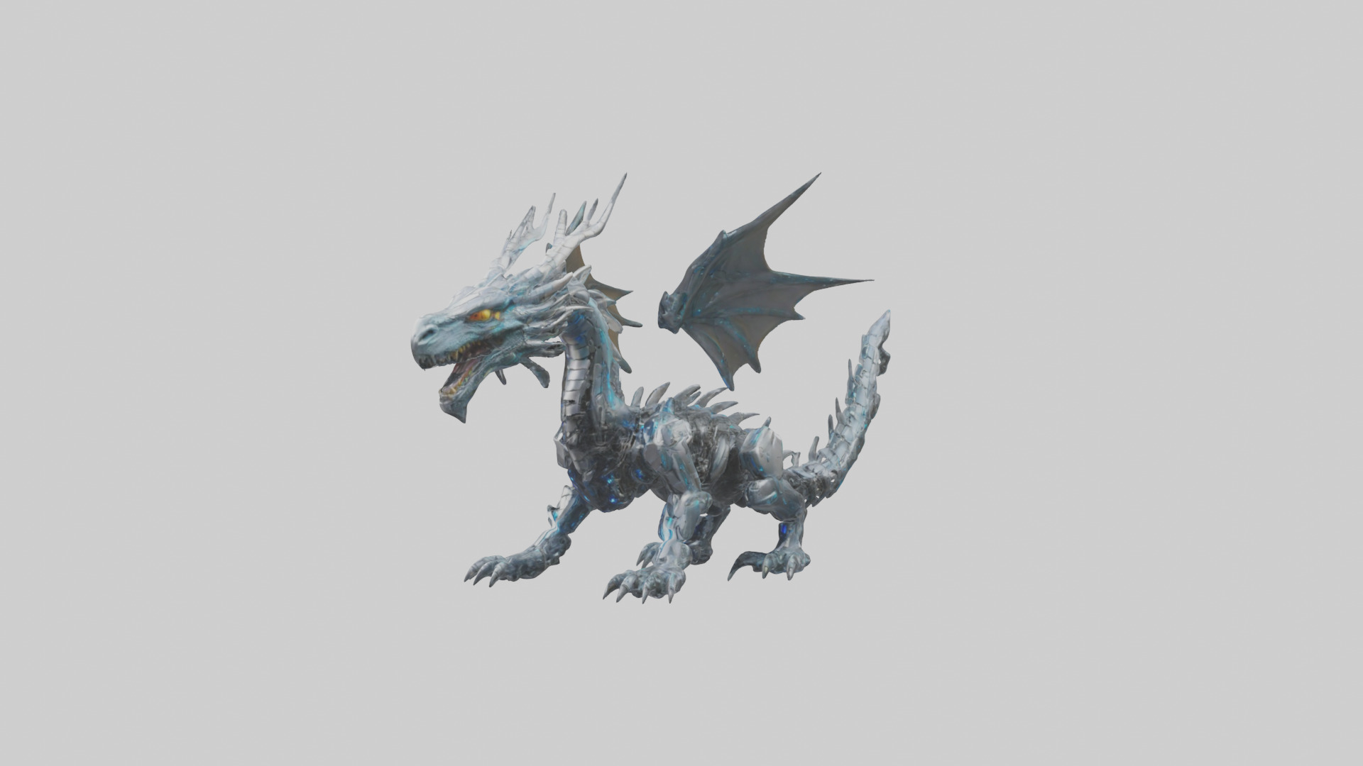 Cybernetic Dragon statue model Low-poly 3D model_1