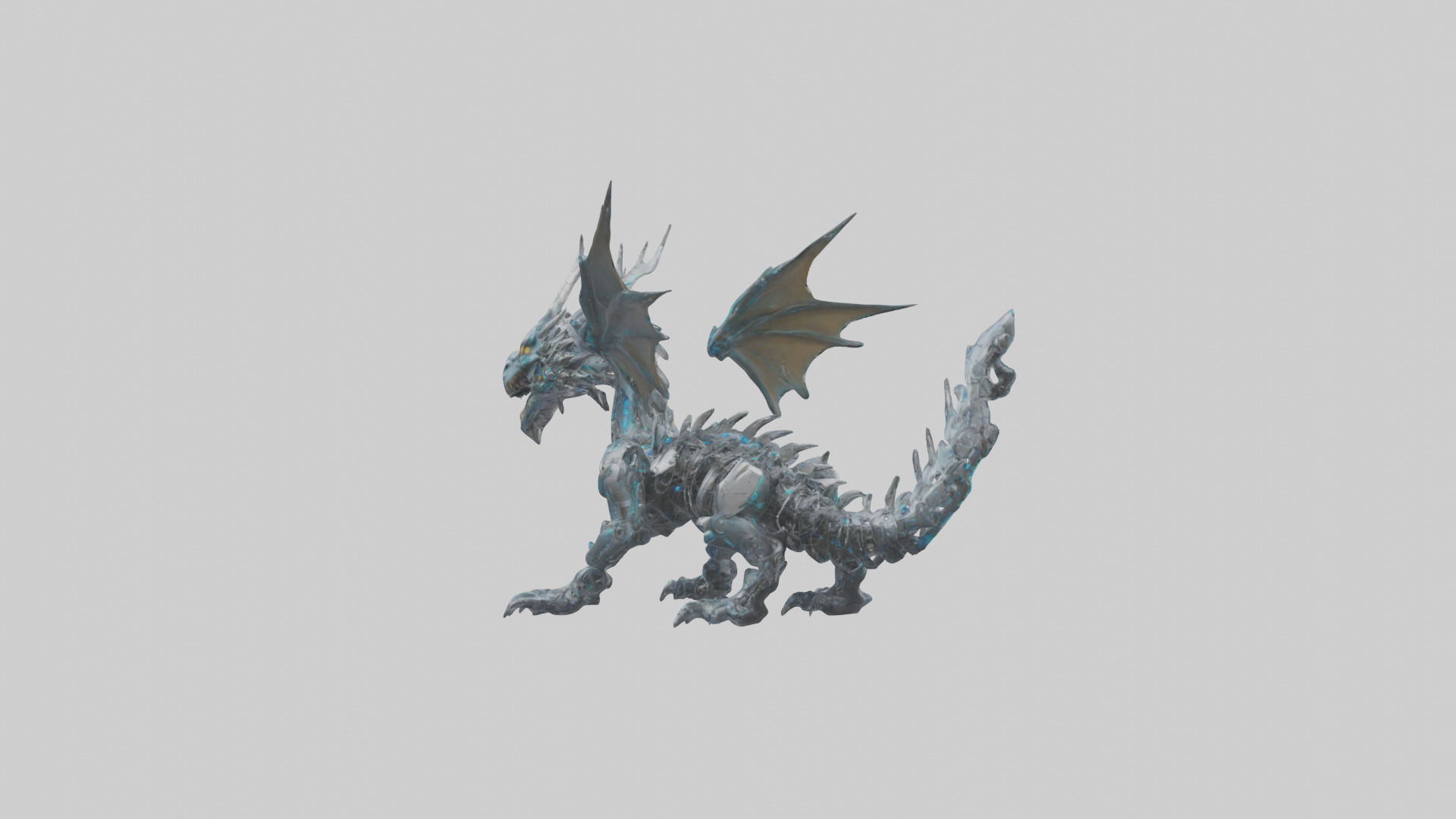 Cybernetic Dragon statue model Low-poly 3D model_3