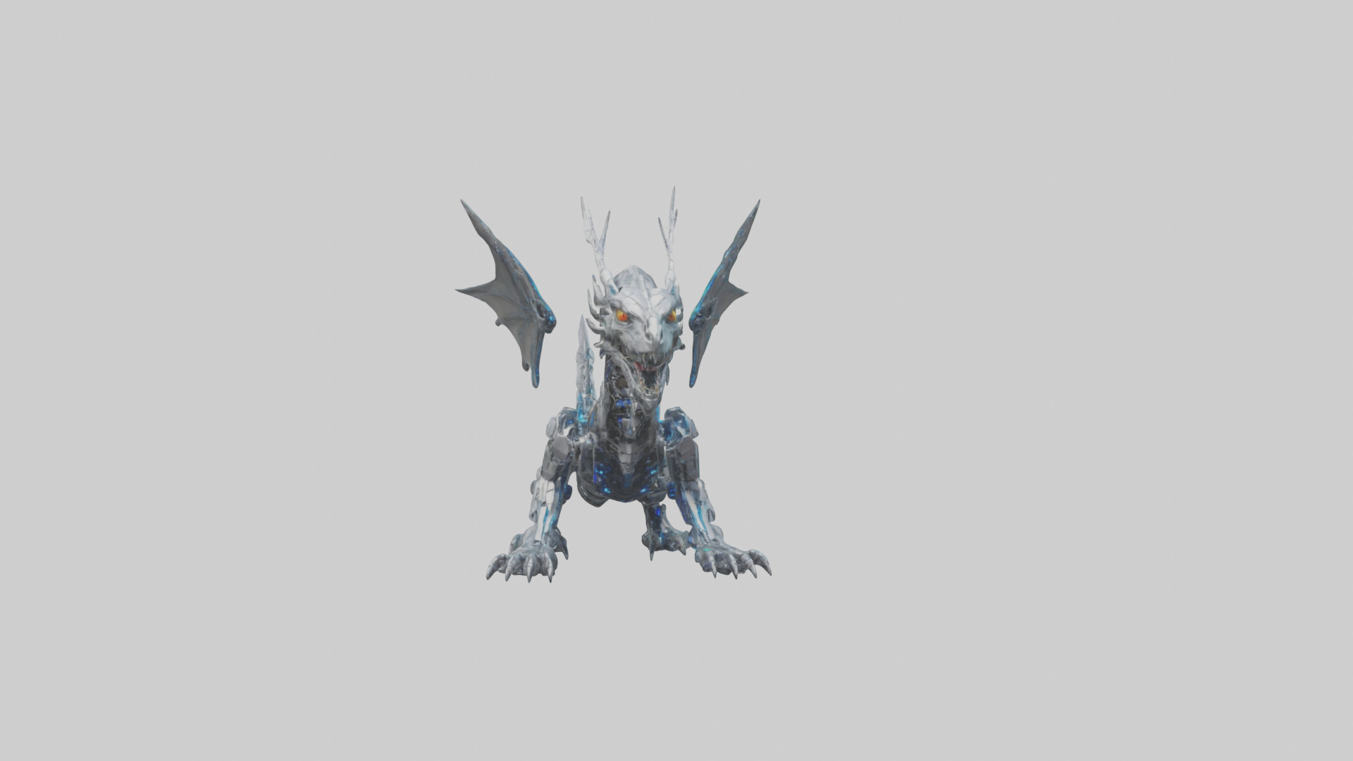 Cybernetic Dragon statue model Low-poly 3D model_20