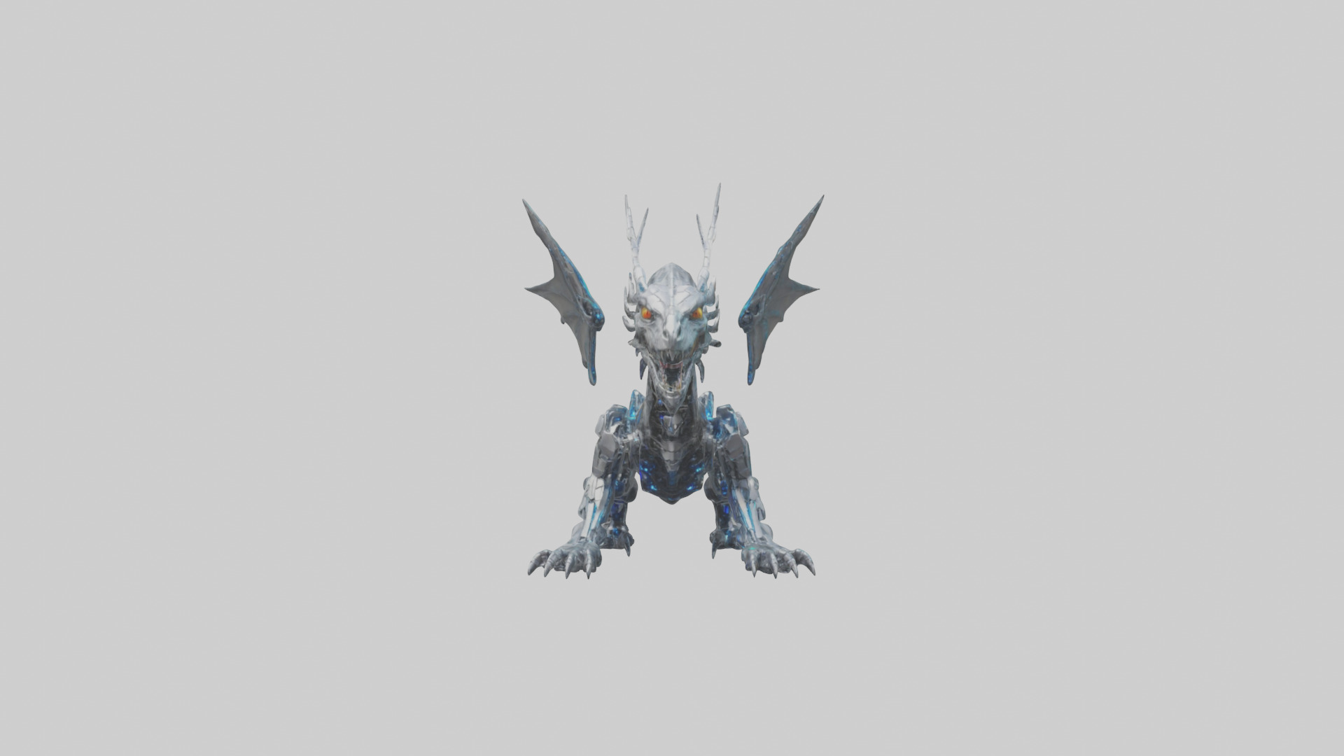 Cybernetic Dragon statue model Low-poly 3D model_9