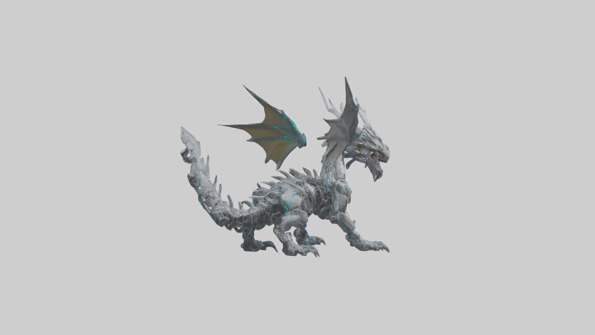 Cybernetic Dragon statue model Low-poly 3D model_4