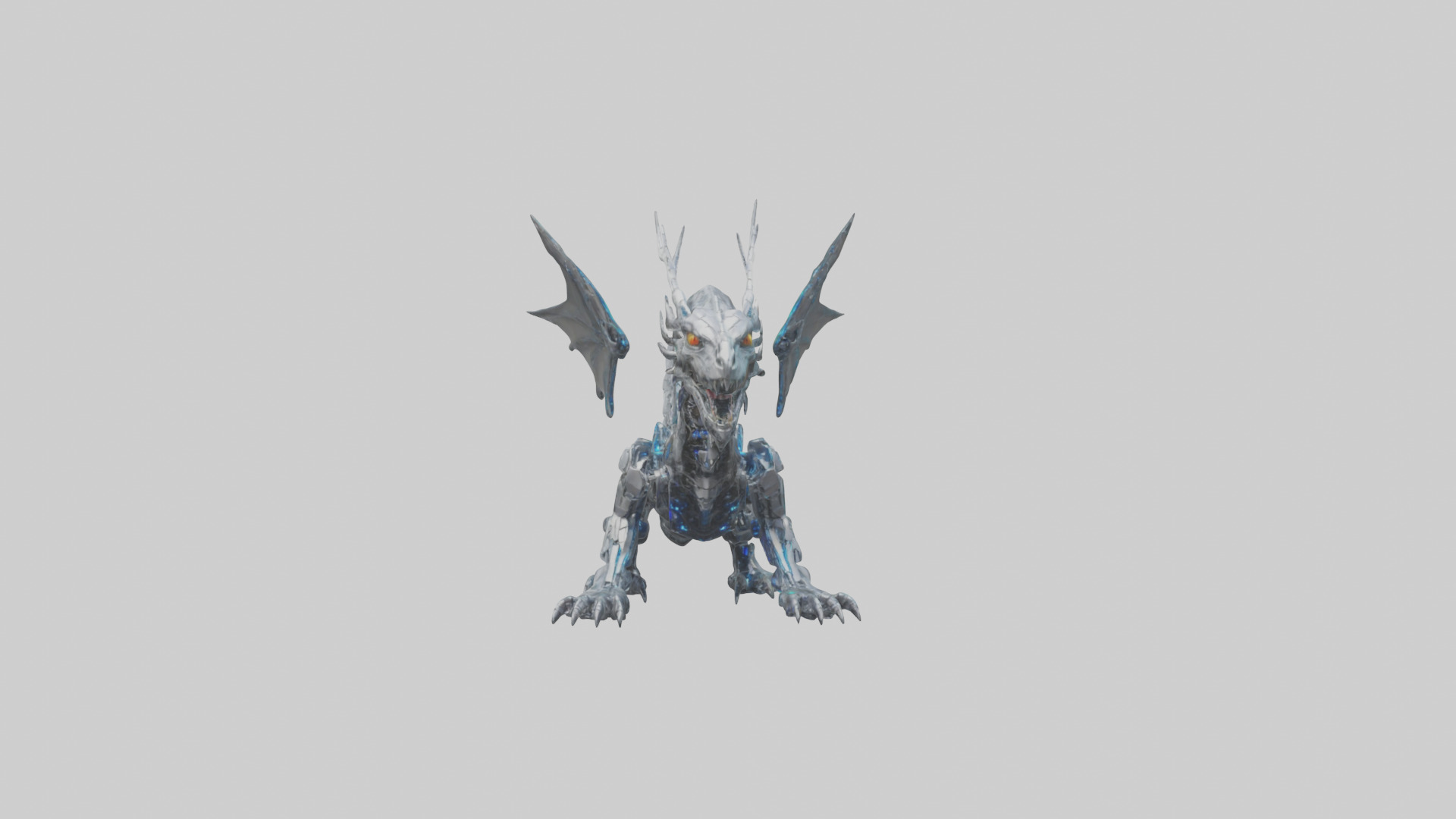 Cybernetic Dragon statue model Low-poly 3D model_17