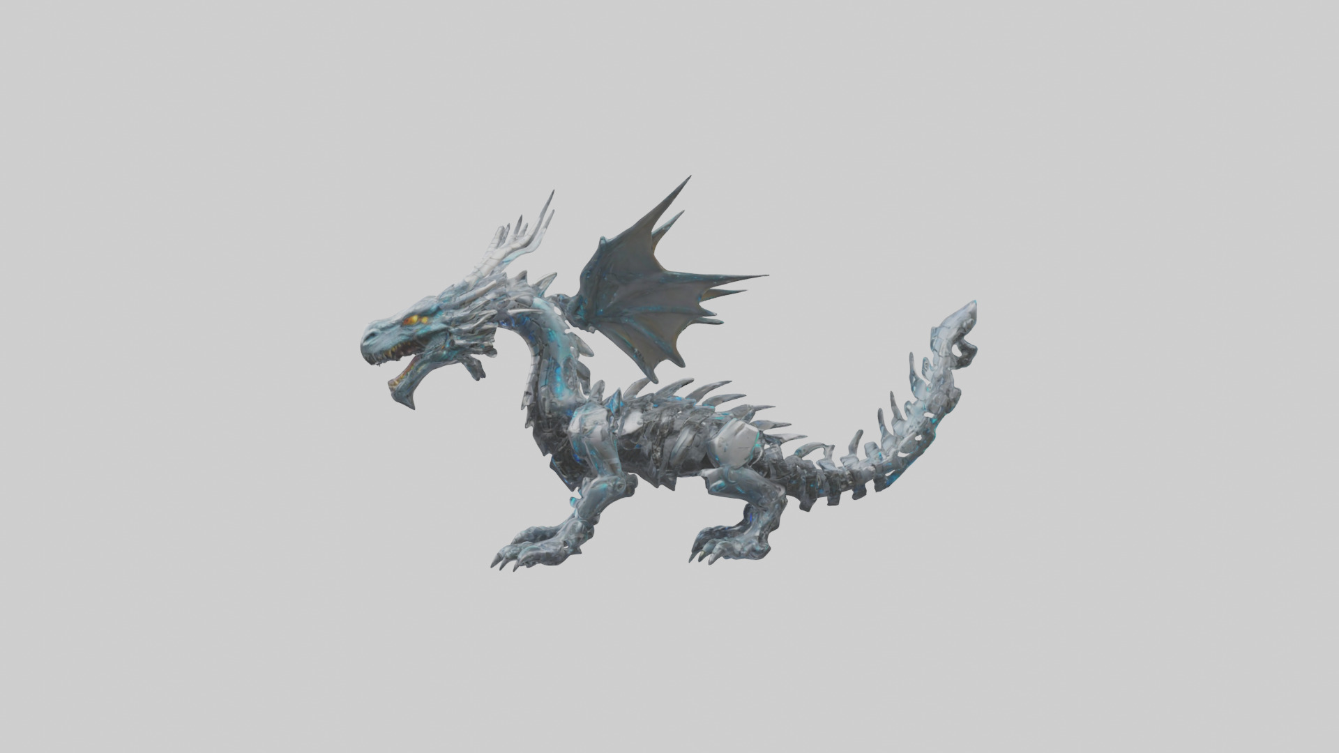 Cybernetic Dragon statue model Low-poly 3D model_22