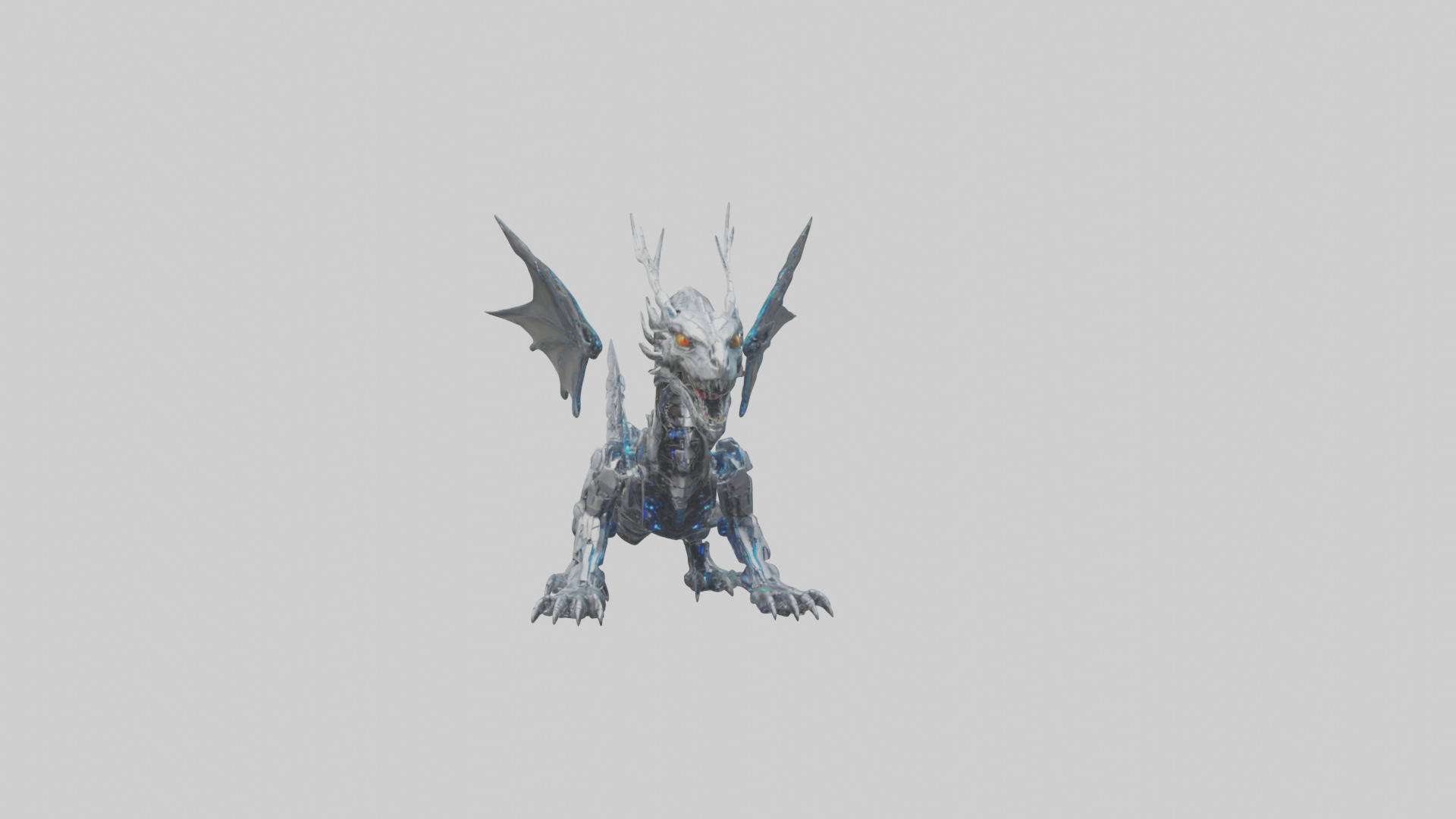 Cybernetic Dragon statue model Low-poly 3D model_18