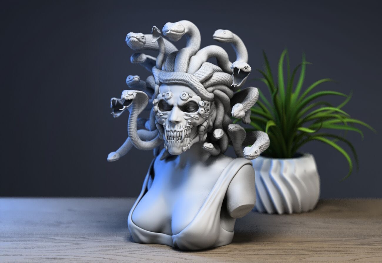 Medusa robot skull bust Cyborg medusa skull robot 3D print model_1