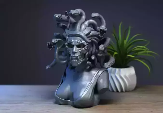 Medusa robot skull bust Cyborg medusa skull robot