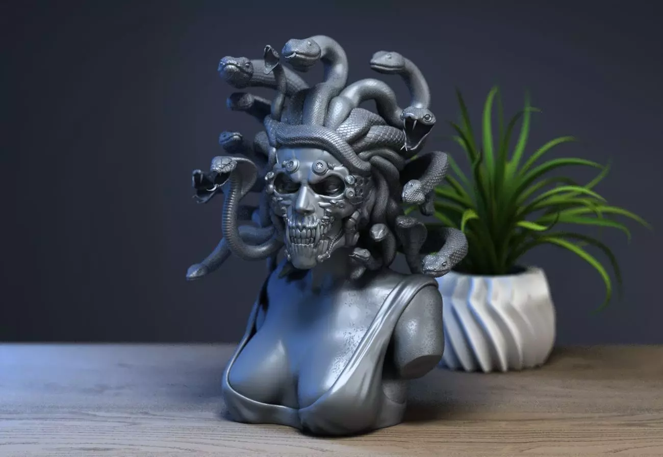 Medusa robot skull bust Cyborg medusa skull robot 3D print model_0