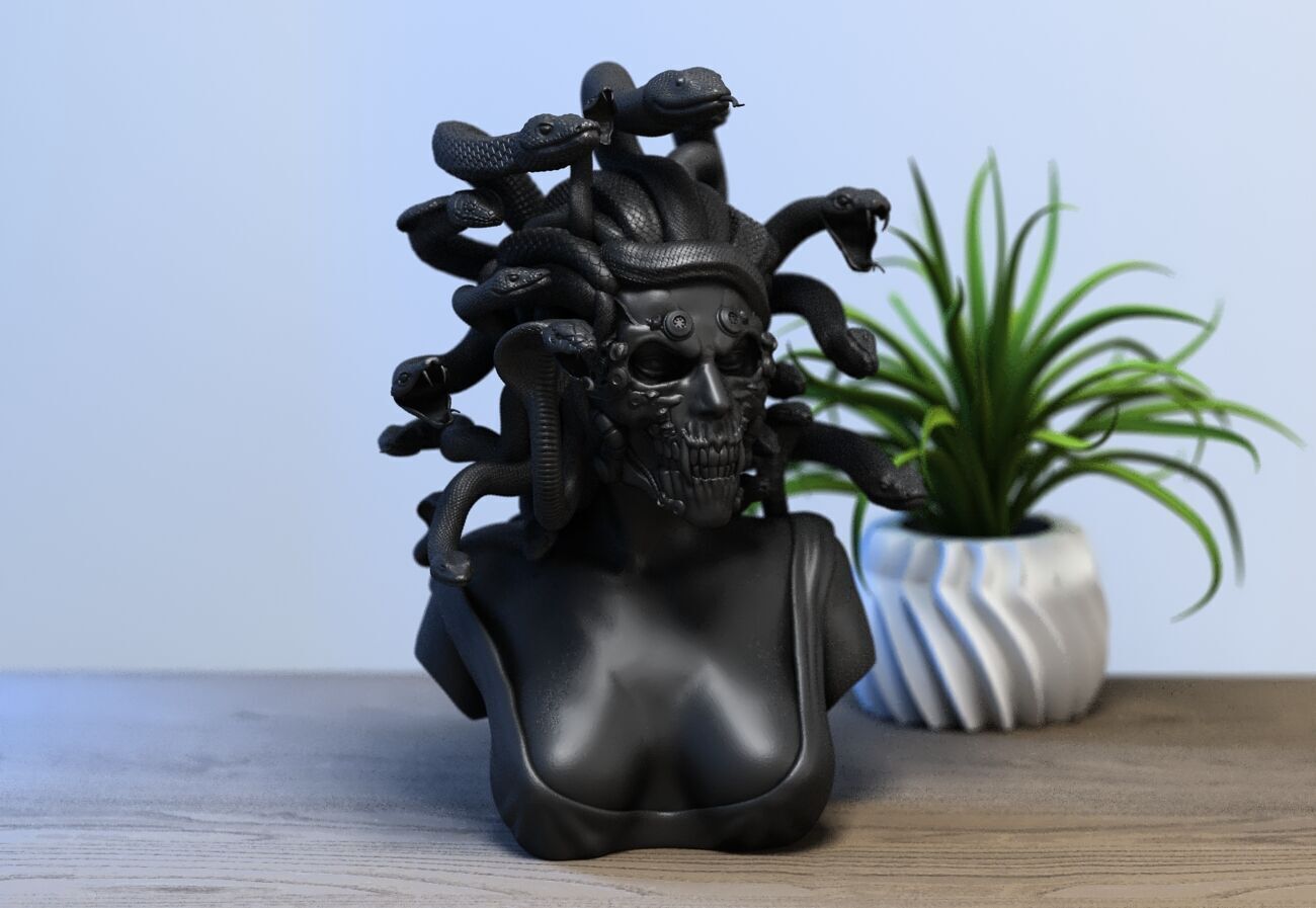 Medusa robot skull bust Cyborg medusa skull robot 3D print model_2