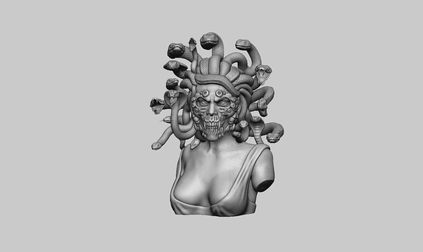 Medusa robot skull bust Cyborg medusa skull robot 3D print model_5