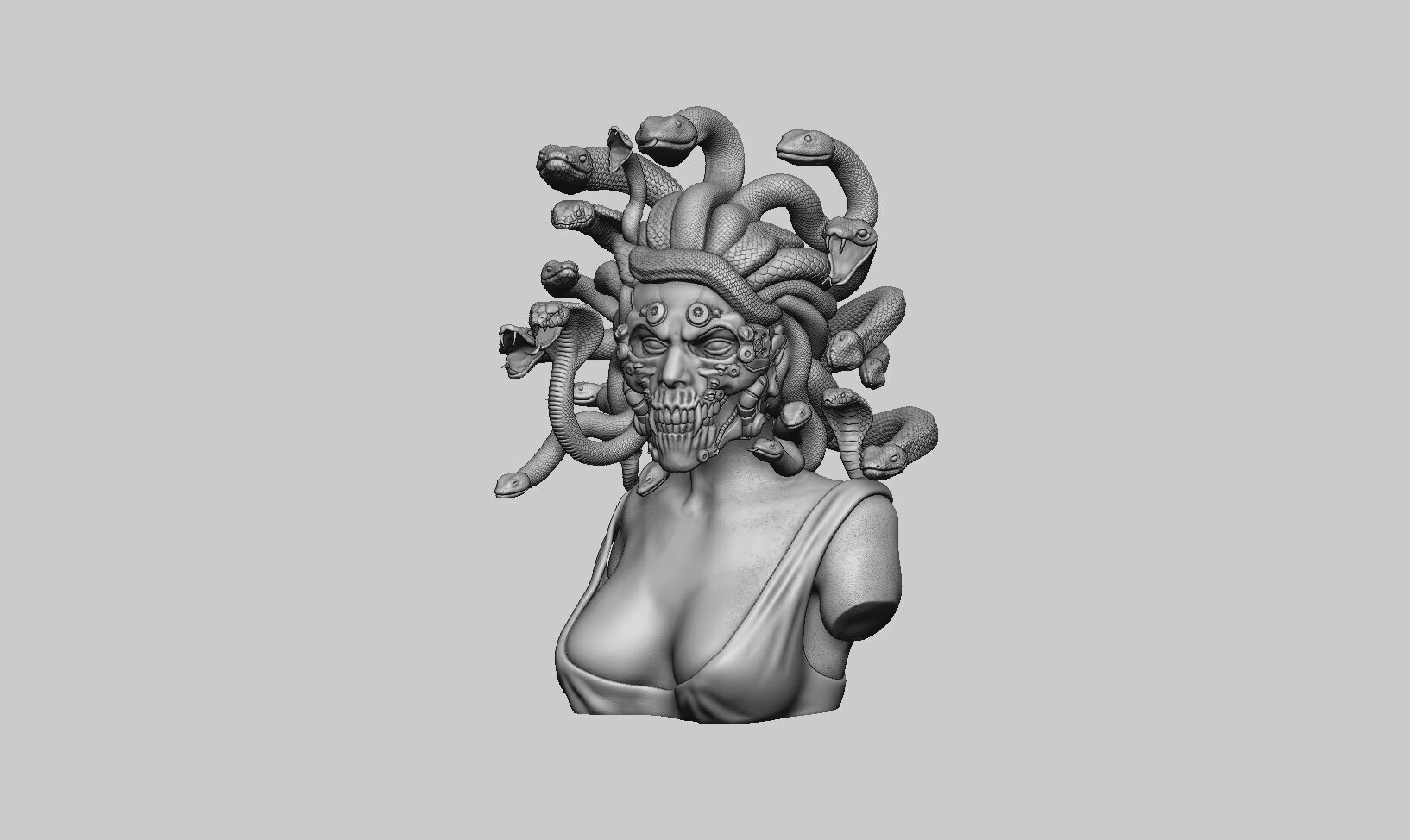 Medusa robot skull bust Cyborg medusa skull robot 3D print model_4