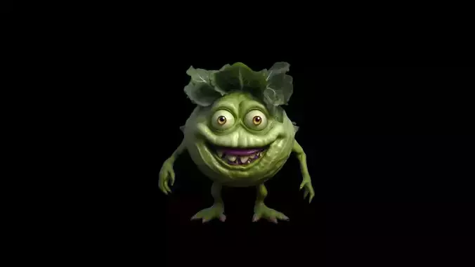Angry Cabbage Monster 3d Render