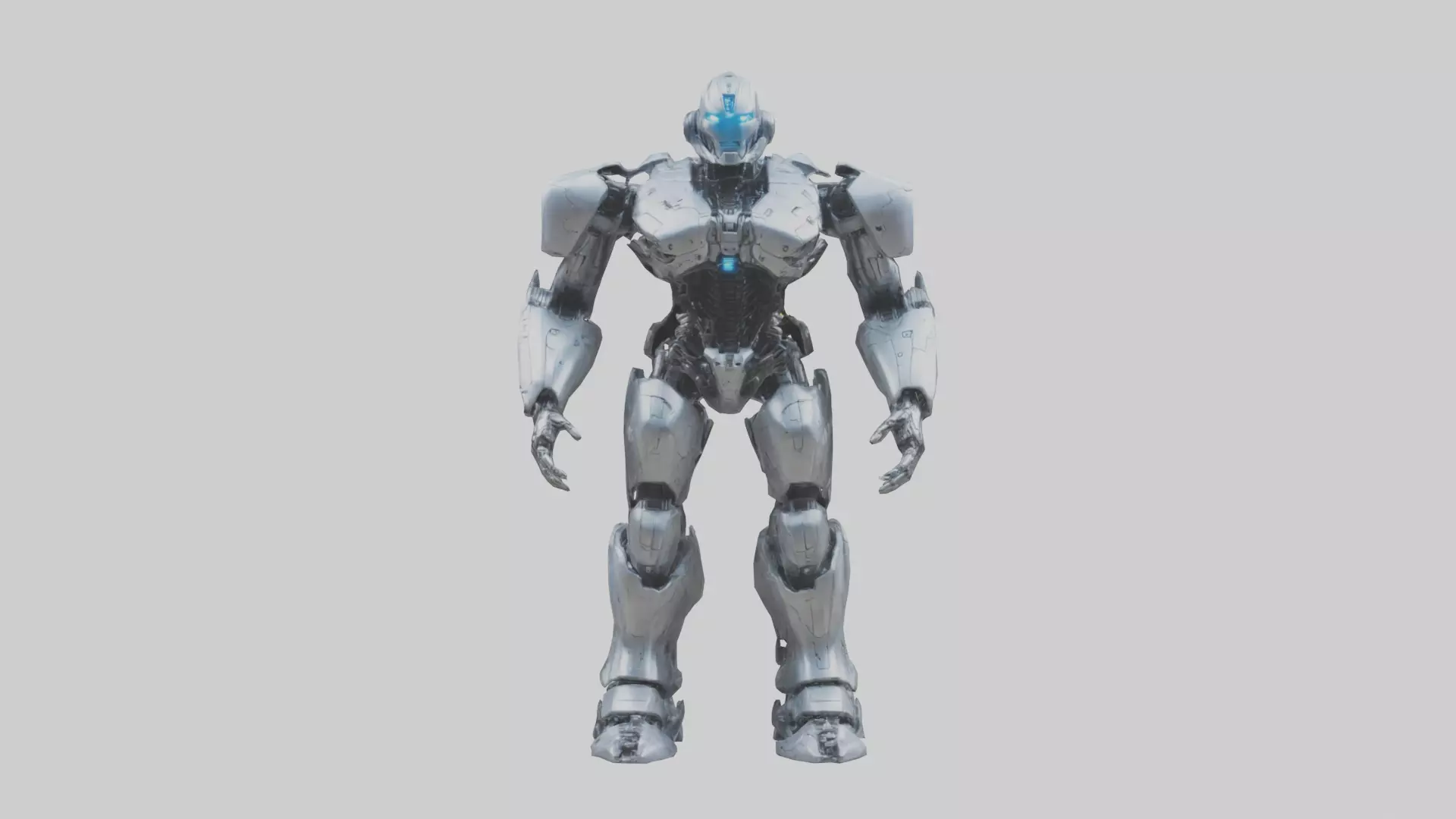 Cybernetic War Machine statue model Low-poly 3D model_0
