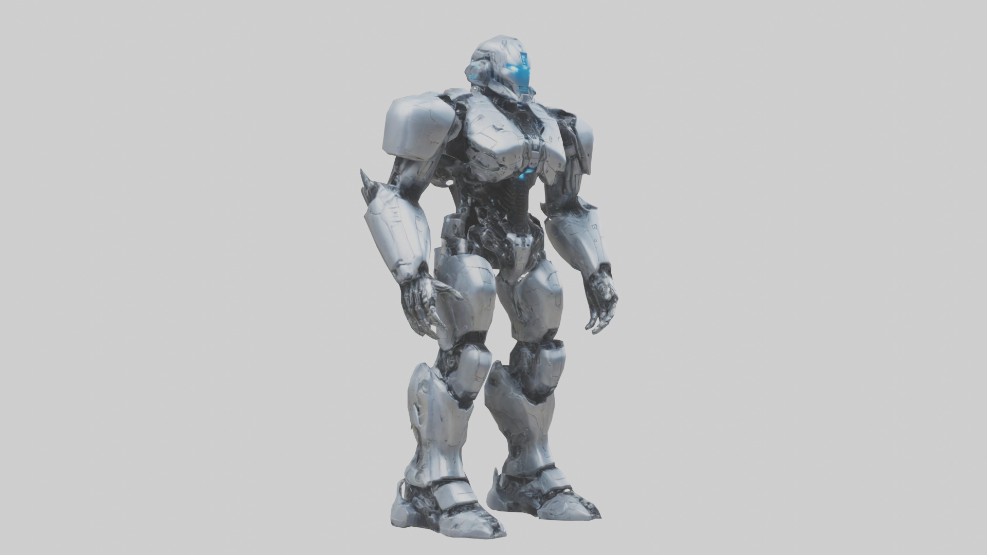 Cybernetic War Machine statue model Low-poly 3D model_16