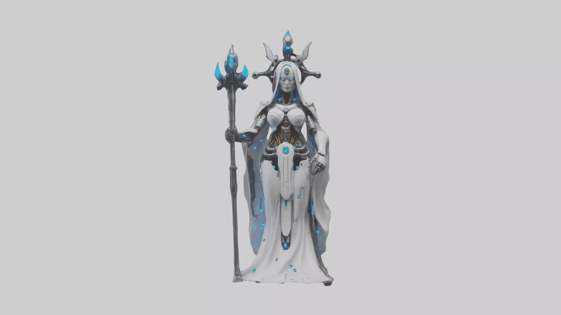 Cyborg Priestess statue model Low-poly 3D model_0