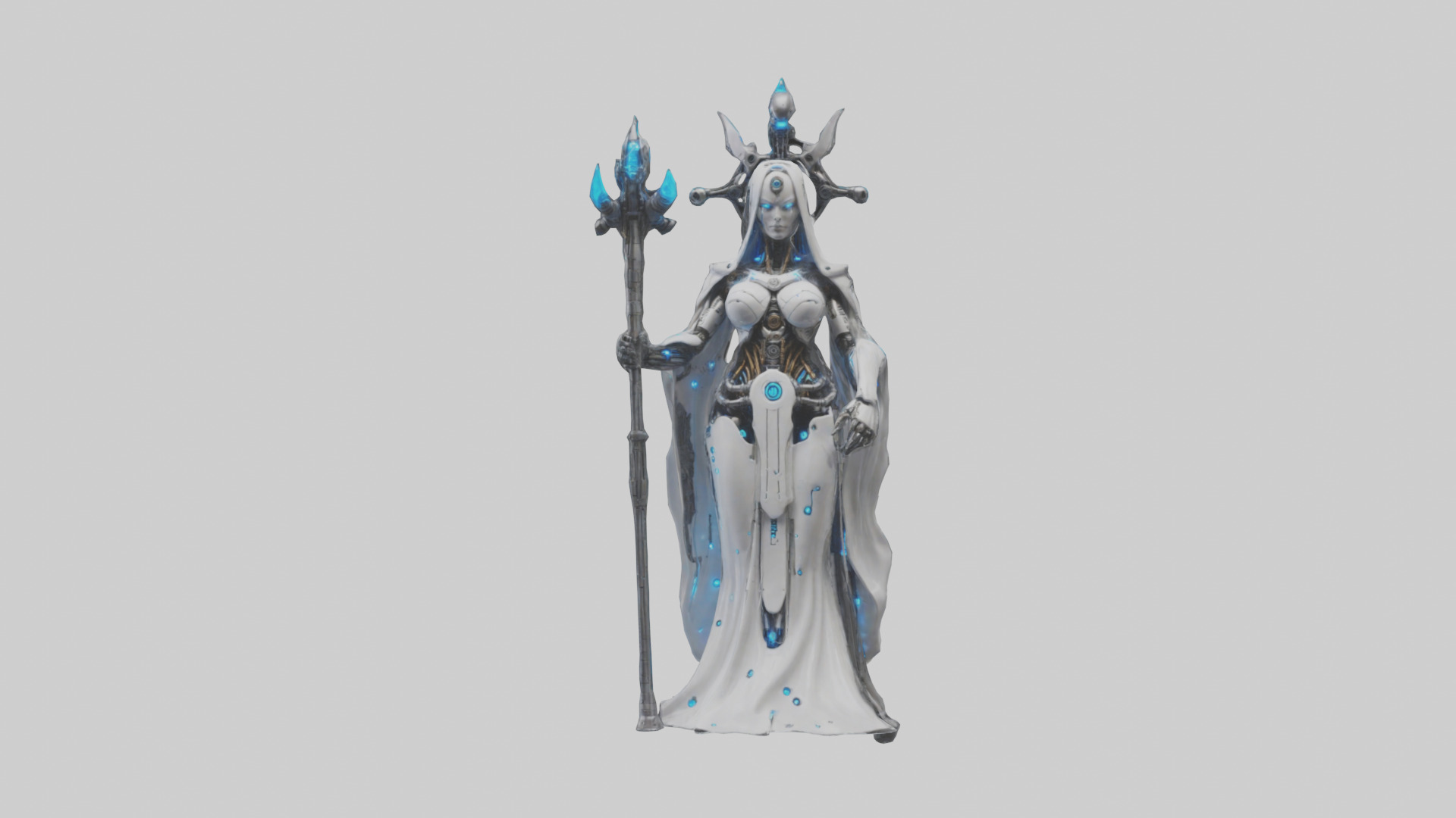 Cyborg Priestess statue model Low-poly 3D model_13