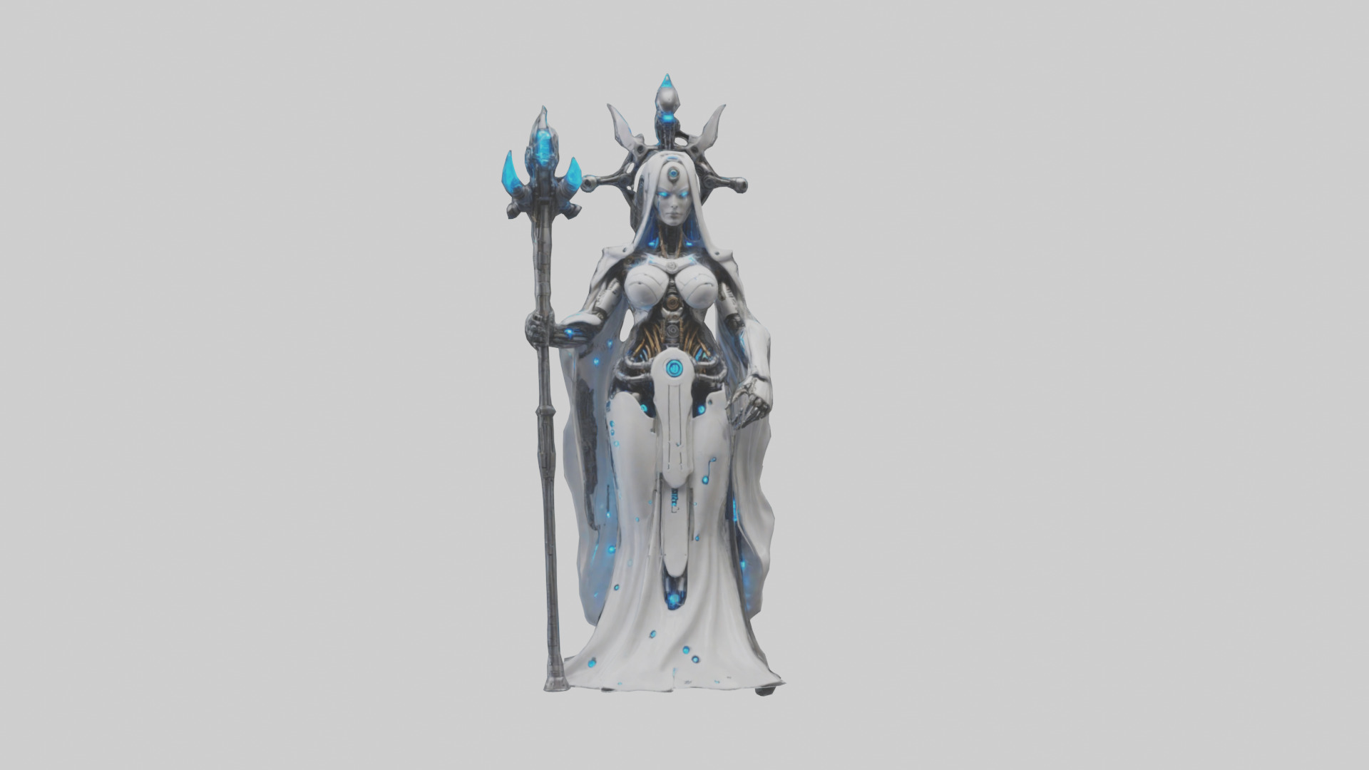 Cyborg Priestess statue model Low-poly 3D model_17