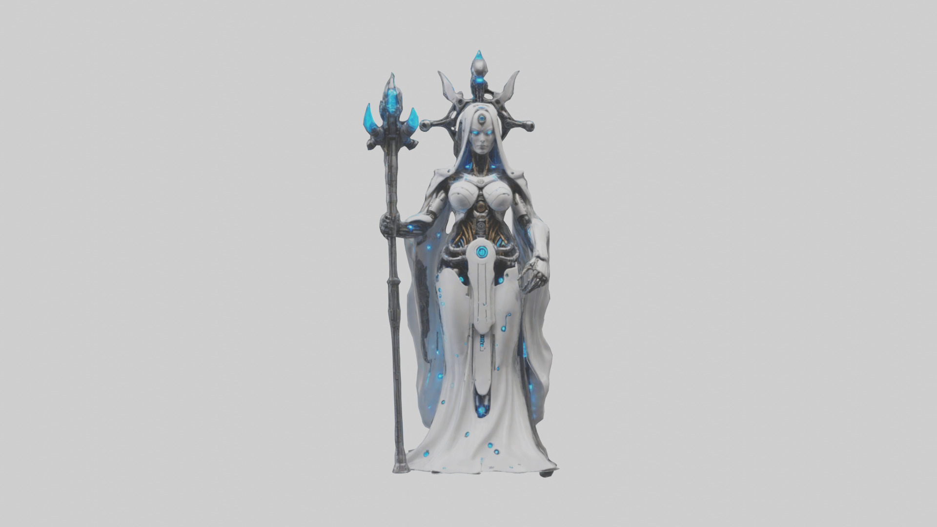 Cyborg Priestess statue model Low-poly 3D model_19